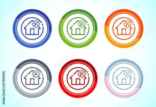 House repair icon design illustration. Home remodeling, repair or maintenance sign. 6 color button design set