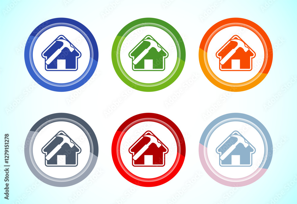 House repair icon design illustration. Home remodeling, repair or maintenance sign. 6 color button design set House repair icon design illustration. Home remodeling, repair or maintenance sign. 6 color button design set