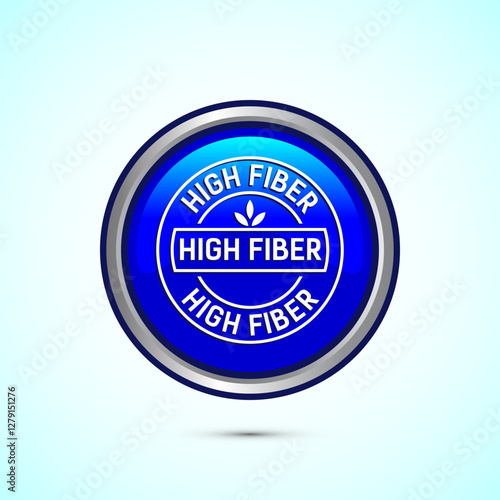 High fiber food icon design illustration. High fiber badge label vector design, Blue color round button design