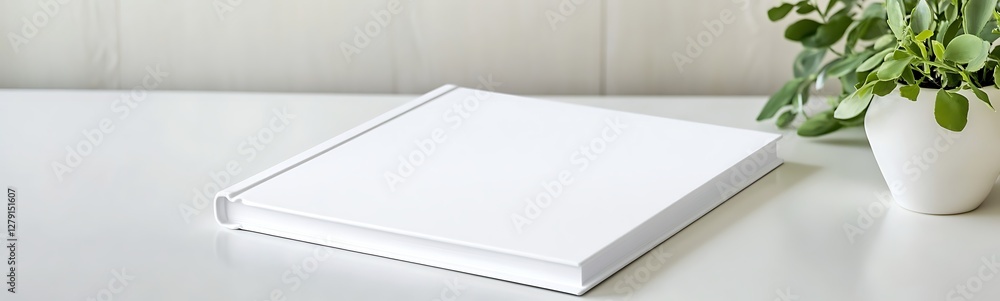 Fototapeta premium A clean white book cover displayed on a simple desk surface, ideal for minimalist design concepts.