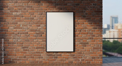 Wallpaper Mural Blank white poster frame mounted on a red brick wall. Ideal for branding, mockup design. Torontodigital.ca
