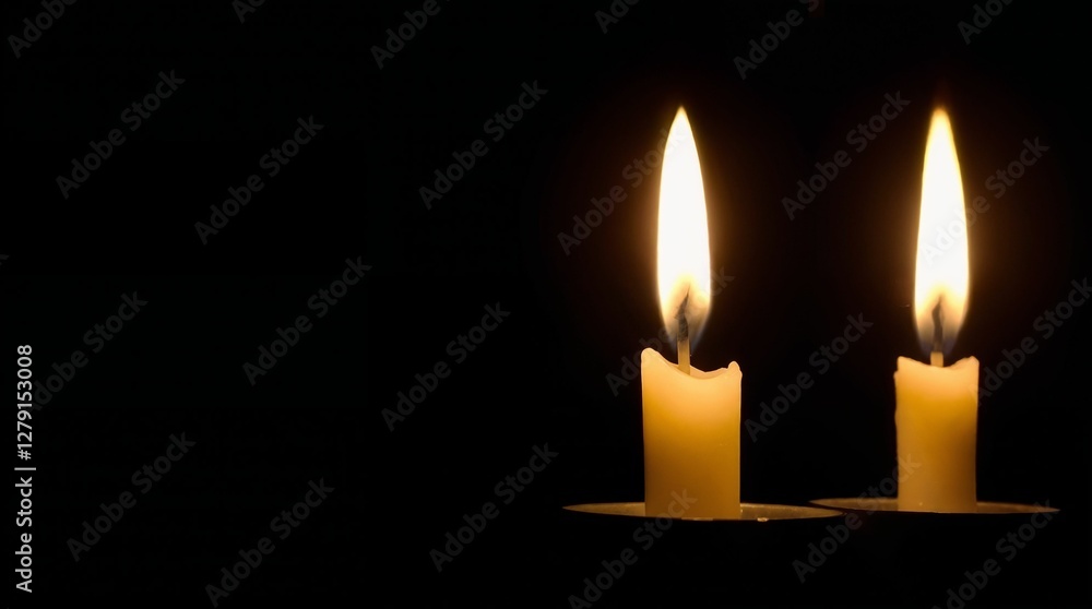 Two candles, warm, glowing light, dark background, copy space Two candles, warm, glowing light, dark background, copy space
