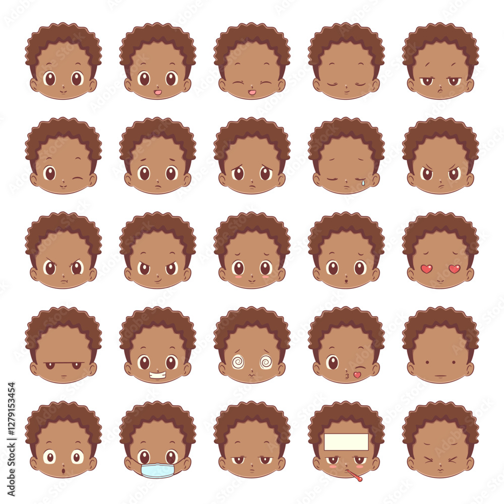 Obraz premium Black child facial expressions, set collection