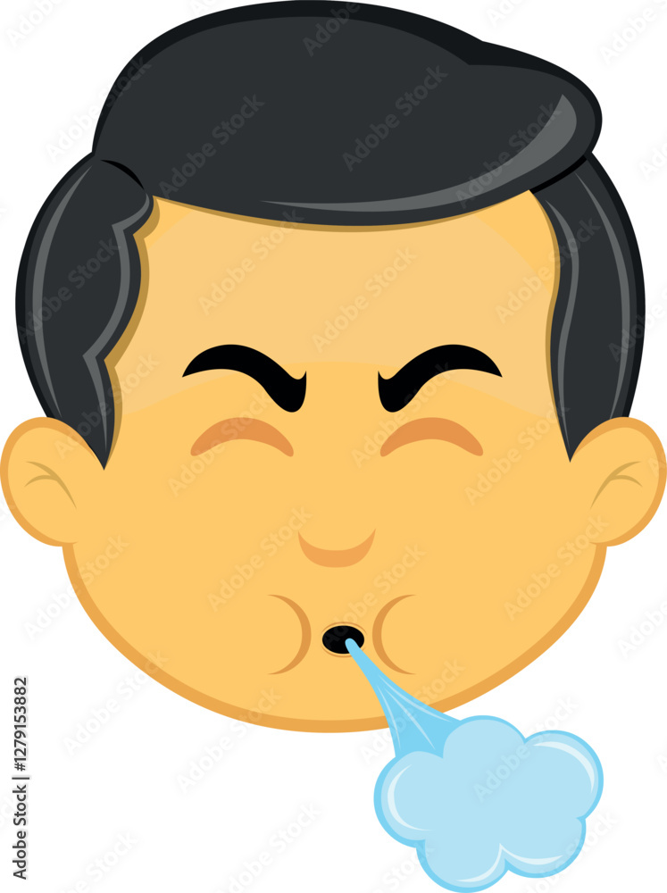 vector illustration yellow emoji character male, with his mouth blowing air vector illustration yellow emoji character male, with his mouth blowing air