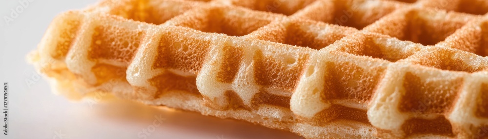 Close-Up of a Delicious Golden Waffle on a Light Background with Crisp Texture and Warm Color Close-Up of a Delicious Golden Waffle on a Light Background with Crisp Texture and Warm Color
