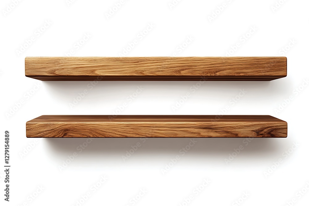 Two Wooden Shelves Against a White Background Two Wooden Shelves Against a White Background