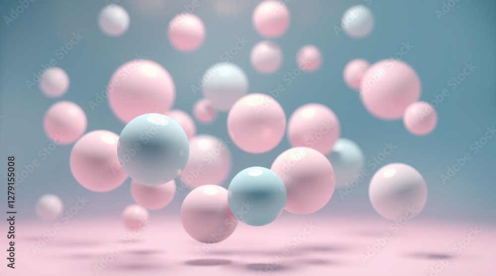 Floating Pastel Pink and Blue Spheres Abstract Background Floating Pastel Pink and Blue Spheres Abstract Background