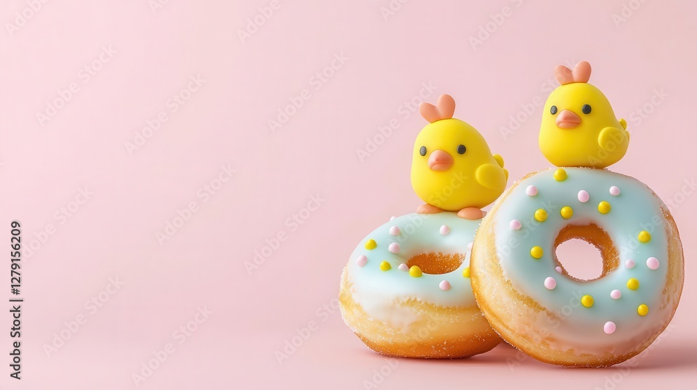 Cute Easter chick donuts with yellow icing and tiny candy beaks Cute Easter chick donuts with yellow icing and tiny candy beaks