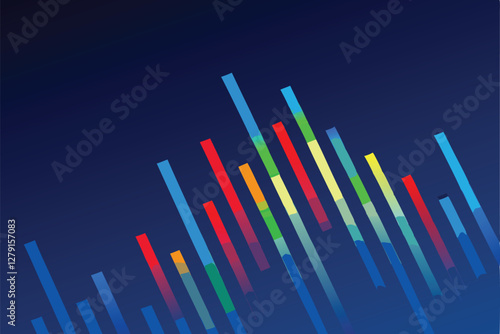 Vibrant, dynamic vector illustration of a colorful equalizer rising and falling, showcasing audio wave visualization.