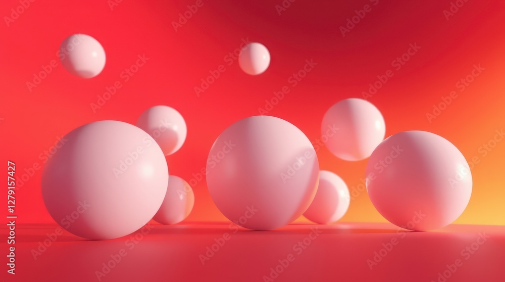 Pink Spheres on Red Gradient Background 3d Render Pink Spheres on Red Gradient Background 3d Render