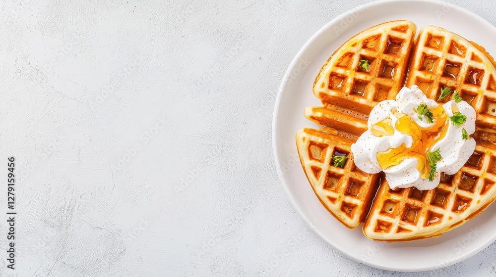 Sweet Easter bunnyshaped waffles with honey drizzle and whipped cream Sweet Easter bunnyshaped waffles with honey drizzle and whipped cream