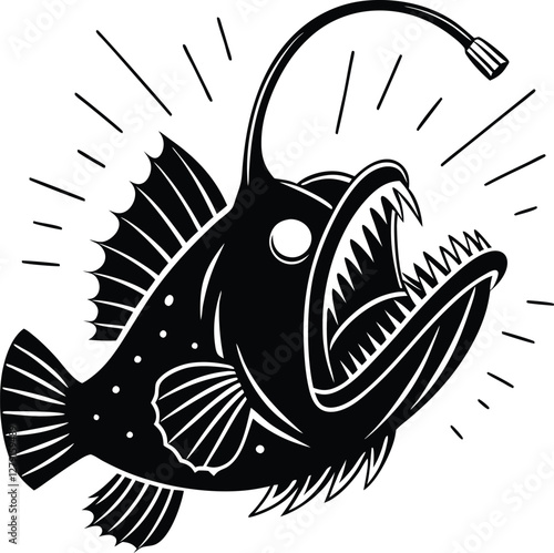 Anglerfish light Silhouette, Vector Design, Anglerfish  Icon