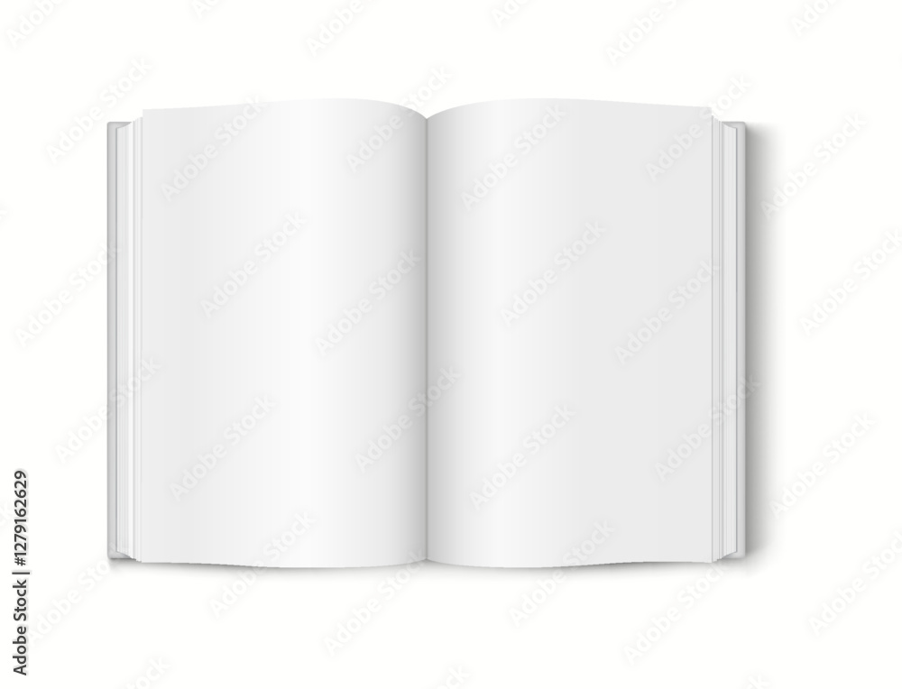 Realistic 3D mockup of an open book with blank pages, ideal for showcasing book content. Realistic 3D mockup of an open book with blank pages, ideal for showcasing book content.