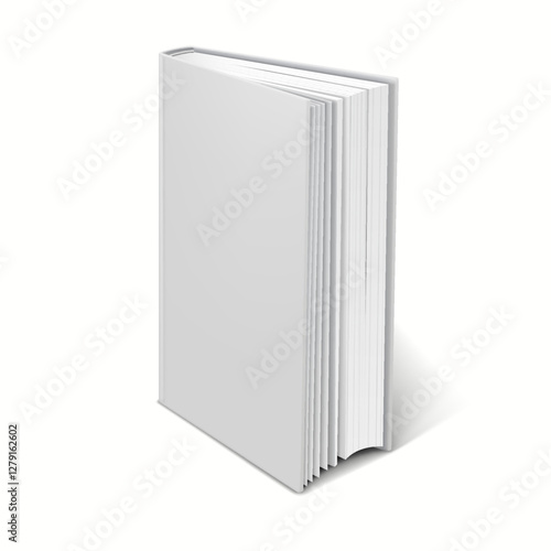 3D realistic softcover blank book mockup with a clean design and no visible text or images.