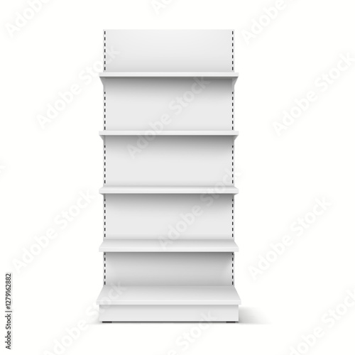 3D realistic mockup of a supermarket shelf with side view to display products or designs.