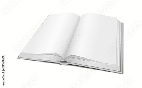3D realistic book mockup with open pages, ideal for showcasing book designs, cover art, or content.