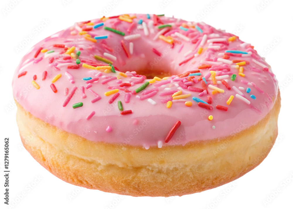 Donut with pink icing and sprinkles, isolated on transparent background, AI Donut with pink icing and sprinkles, isolated on transparent background, AI
