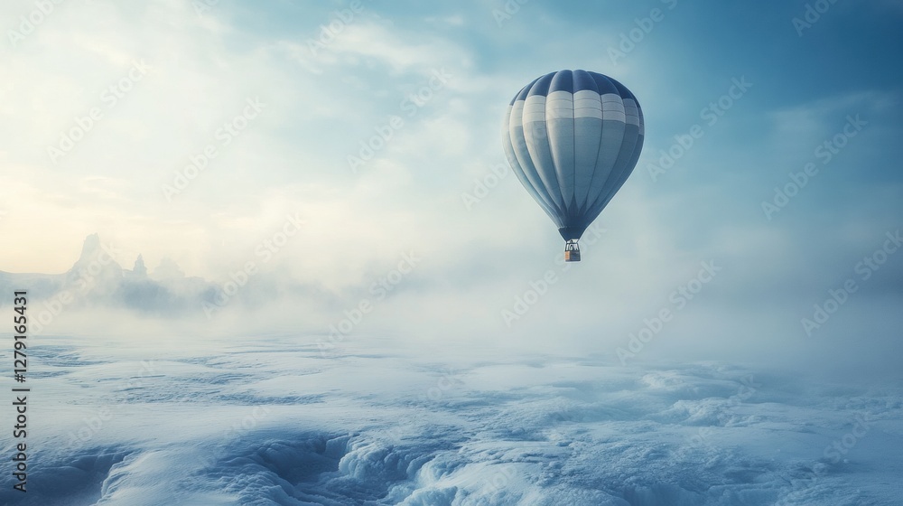 Fototapeta premium A hot air balloon floating peacefully over a frozen tundra