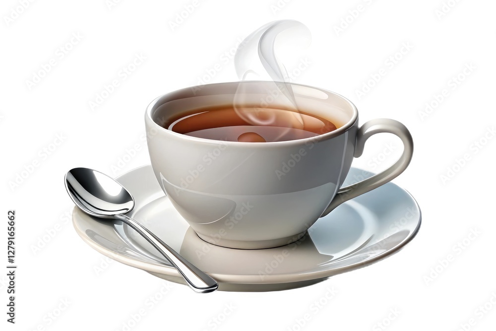 Elegant White Teacup with Hot Steaming Tea on Lace Tablecloth – Cozy Beverage Moment Elegant White Teacup with Hot Steaming Tea on Lace Tablecloth – Cozy Beverage Moment