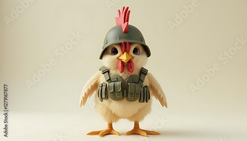 Adorable Chick in Military Gear: A 3D Rendered Image