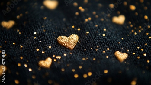 Golden Heart on Black Glittering Background