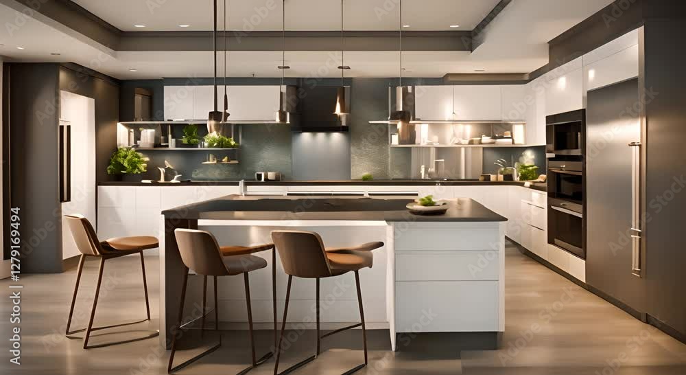Modern kitchen interior design 3D Rendering 4K Modern kitchen interior design 3D Rendering 4K