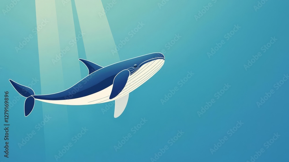 Fototapeta premium A serene illustration of a whale swimming gracefully in deep blue waters.