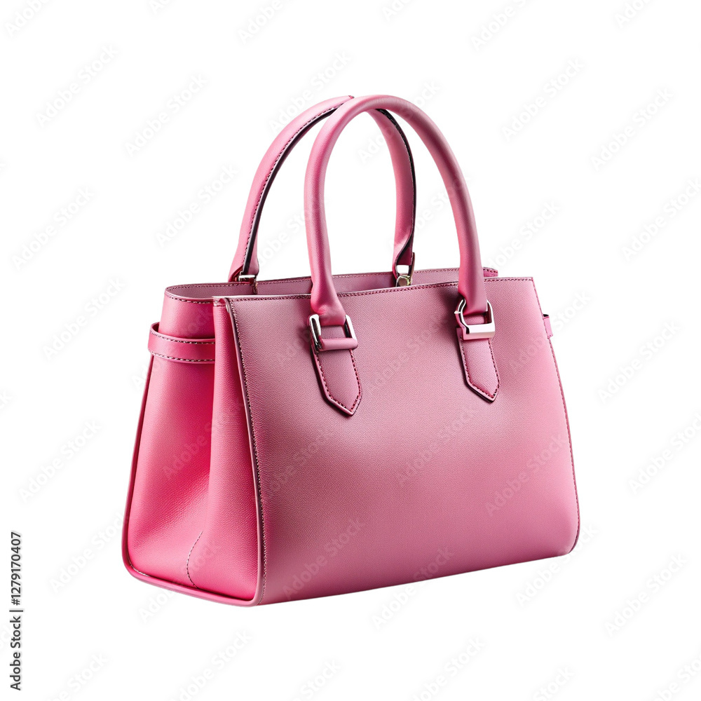 A luxurious pink color handbag placed on a plain white background, emphasizing its elegant design and sophisticated appearance A luxurious pink color handbag placed on a plain white background, emphasizing its elegant design and sophisticated appearance