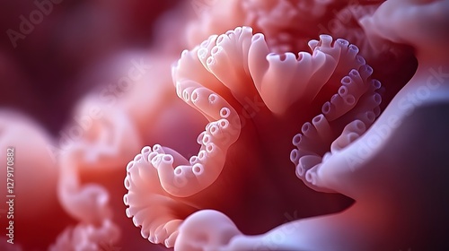 Macro Photograph of Branching Pink Coral with Intricate Details and Soft Lighting