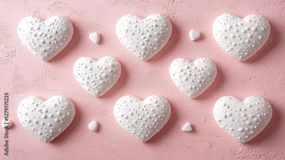 Obraz premium White Heart-Shaped Cookies on Pink Background