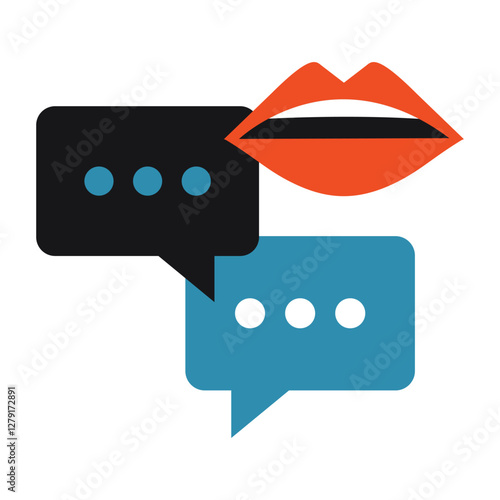 Mouth with a speech bubble, communication, verbal exchange and conversation symbol. Vector illustration isolated on white background, hand drawn, flat design