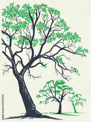 Modern take on natural graphics: vector trees with realistic foliage
