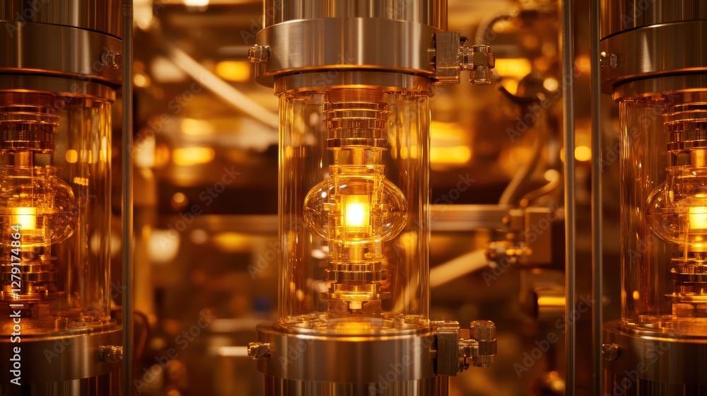 Glowing Electric Tubes in Metallic Machinery with Warm Light Effects Glowing Electric Tubes in Metallic Machinery with Warm Light Effects