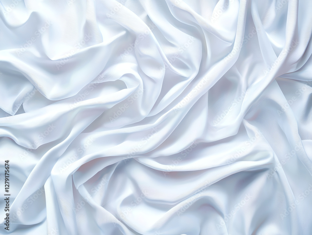Obraz premium Soft white fabric draped elegantly, showcasing smooth texture and gentle folds. Ideal for backgrounds or textile design