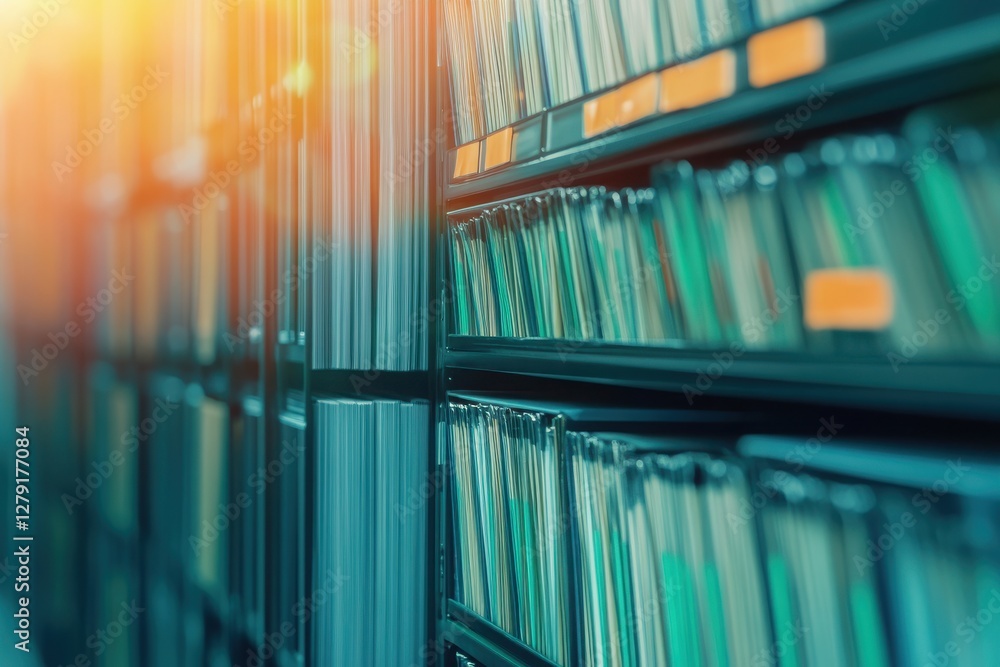 Obraz premium Organized Archive of Colorful File Folders in Office Storage Space