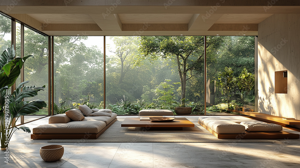Fototapeta premium Minimalist Living Room with Modern Furniture and Soft Natural Light