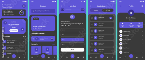 Quiz, Test, Quizzer, Knowledge, Questionnaire Competition & Trivia Game Black App Ui Kit Template