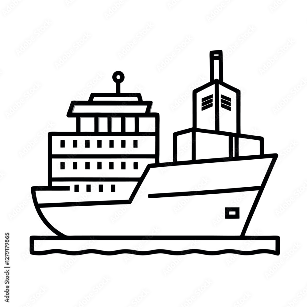 Detailed Cargo Ship Outline Vector for Illustrations Detailed Cargo Ship Outline Vector for Illustrations