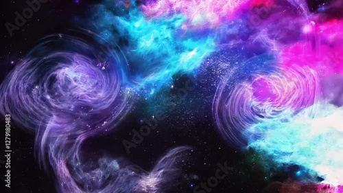 Firefly An ethereal space background featuring swirling nebulae in vibrant shades of purple, blue