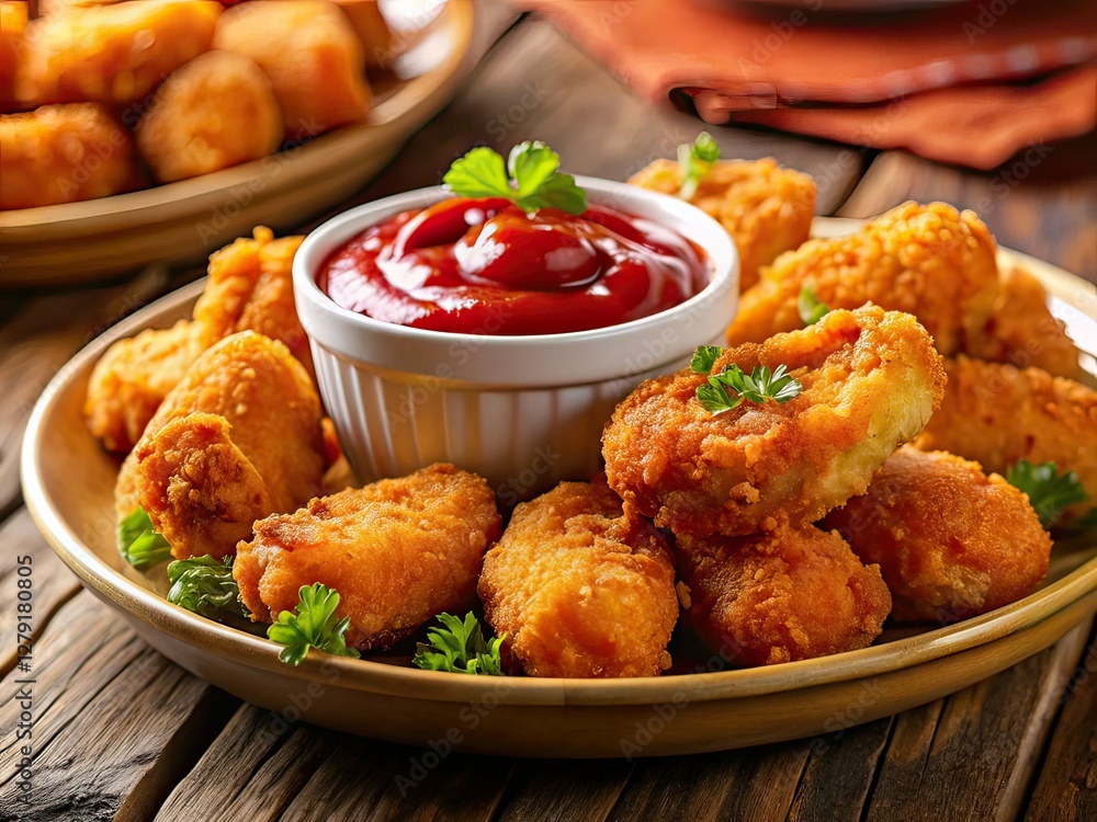 Fried Food Plate, High Depth of Field, Delicious Dish, Gourmet Food Photography Fried Food Plate, High Depth of Field, Delicious Dish, Gourmet Food Photography