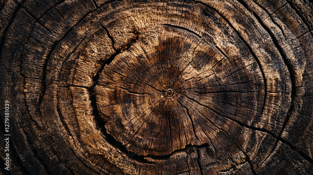 Fototapeta premium Cross section of an old tree trunk with detailed rings