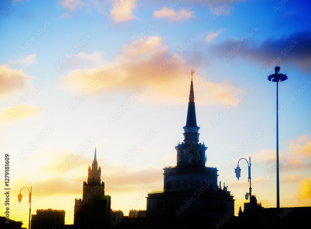 Medieval city during sunset time architecture illustration Medieval city during sunset time architecture illustration