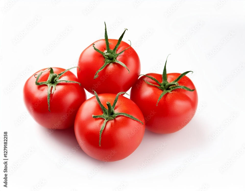 Fresh Whole Tomatoes Isolated on White Background: Natural, Organic, and Healthy Ingredient for Salads and Seasonal Dishes Fresh Whole Tomatoes Isolated on White Background: Natural, Organic, and Healthy Ingredient for Salads and Seasonal Dishes