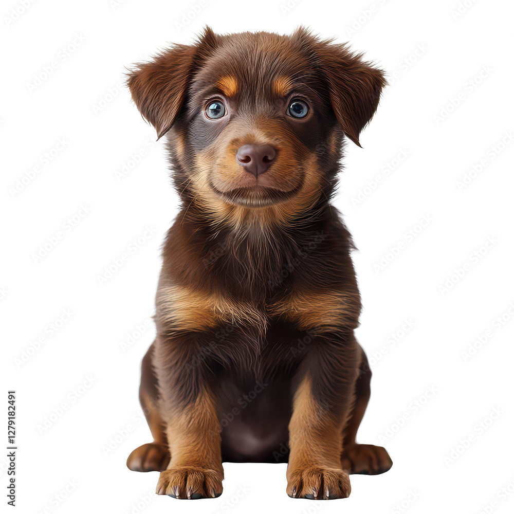 Cute Brown Puppy Sitting Looking Forward isolated on transparent background Cute Brown Puppy Sitting Looking Forward isolated on transparent background