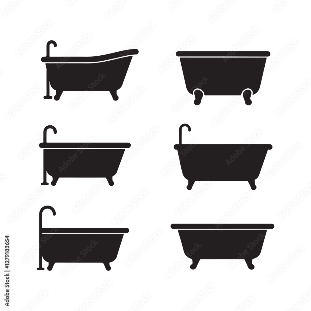 bathtub icon set stylish vector silhouettes for bathroom decor and spa design illustrations bathtub icon set stylish vector silhouettes for bathroom decor and spa design illustrations