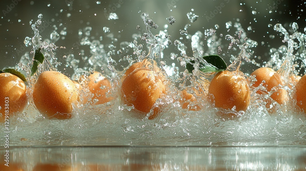 Fototapeta premium Oranges Splashing Into Water A Refreshing Scene
