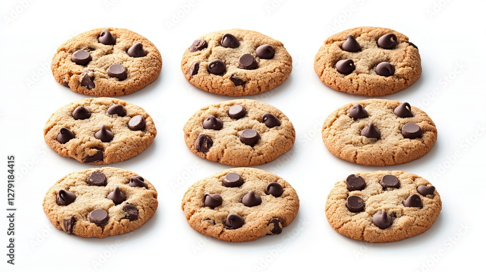Chocolate Chip Cookies Set on White Background
