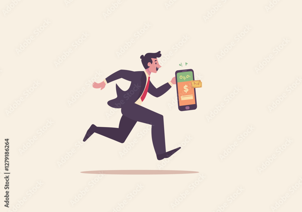 Concept of call center fraud or scam, depicting a scammer stealing money through a mobile banking application. Illustrates fake phone calls, financial crime, phishing, and financial threats. Concept of call center fraud or scam, depicting a scammer stealing money through a mobile banking application. Illustrates fake phone calls, financial crime, phishing, and financial threats.