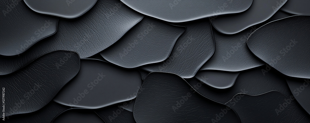 Obraz premium Textured black leather layers create modern and stylish background. smooth, matte finish adds depth and sophistication, perfect for various design applications