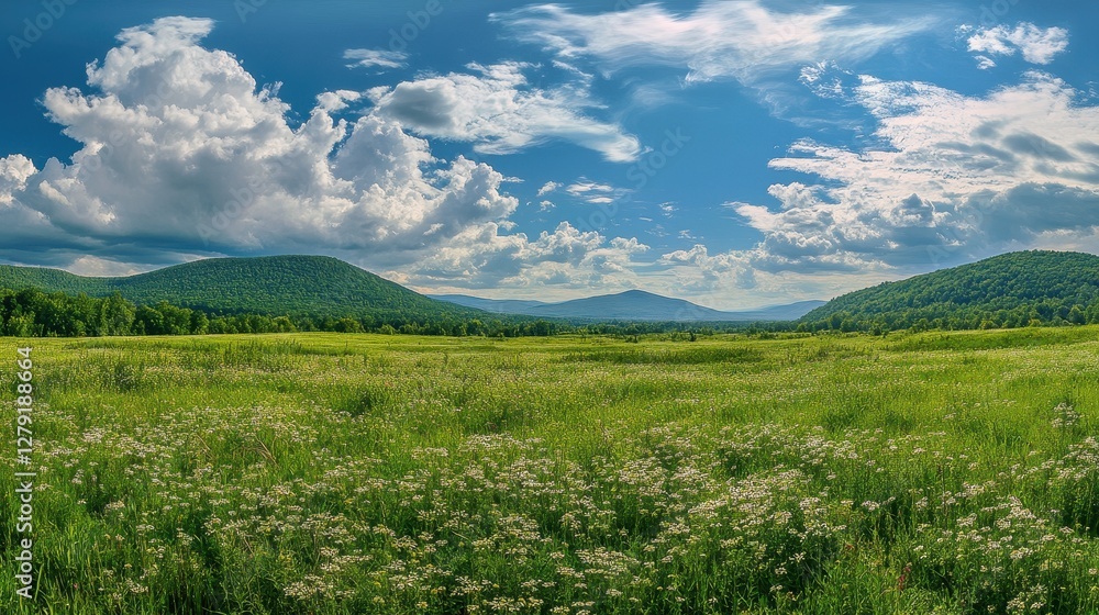 Tranquil Green Valley with Wildflowers Tranquil Green Valley with Wildflowers